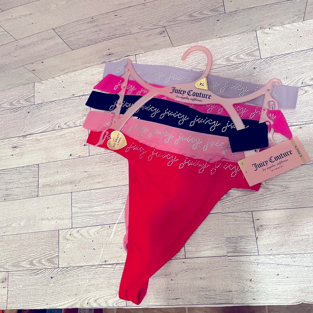 Juicy Couture 5 Pack Rhinestone Thong Panties Size X-Large New With Tags